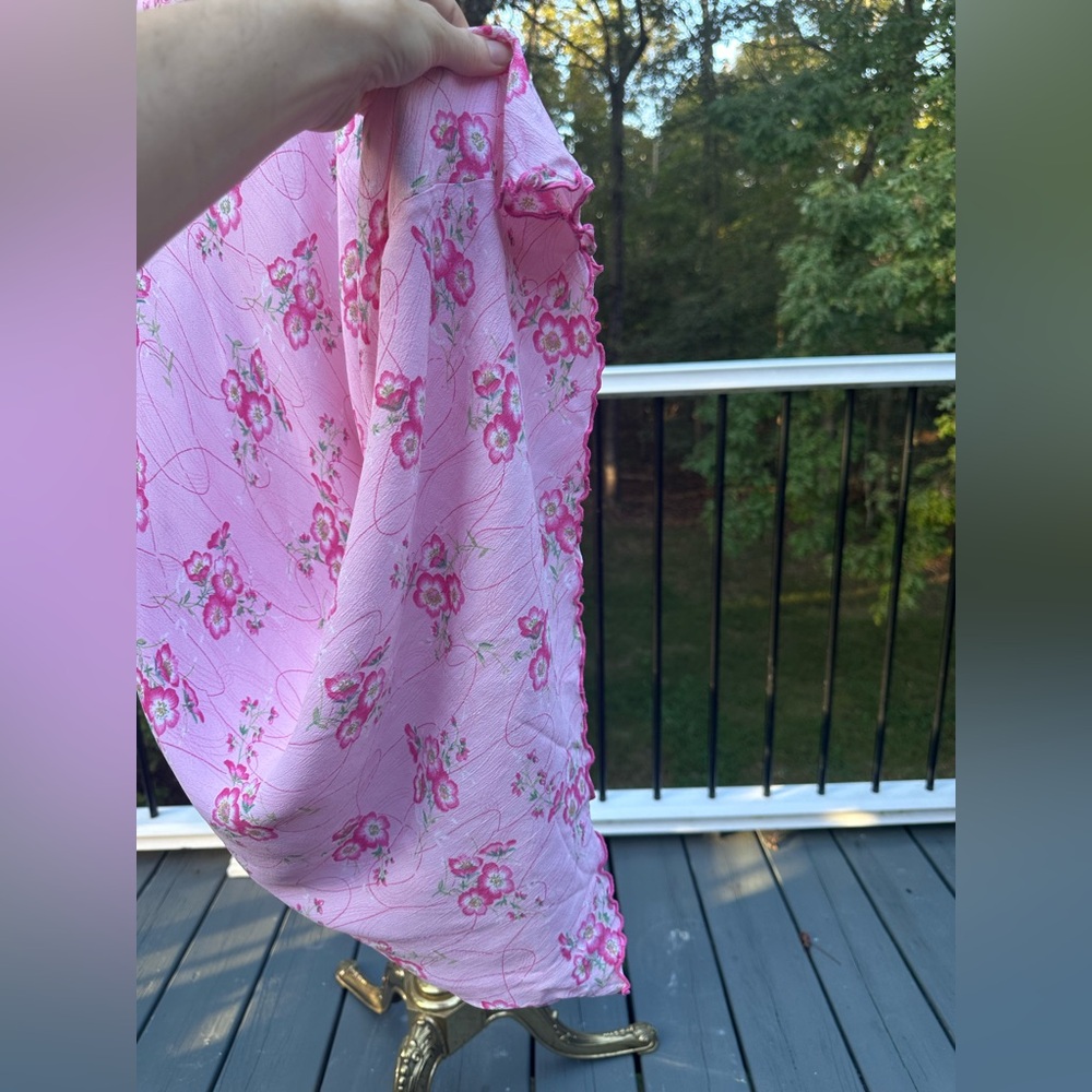 Vintage Charlotte Russe Pink Floral Y2K Dress Lettuce Hem Midi Medium - Picture 11 of 12
